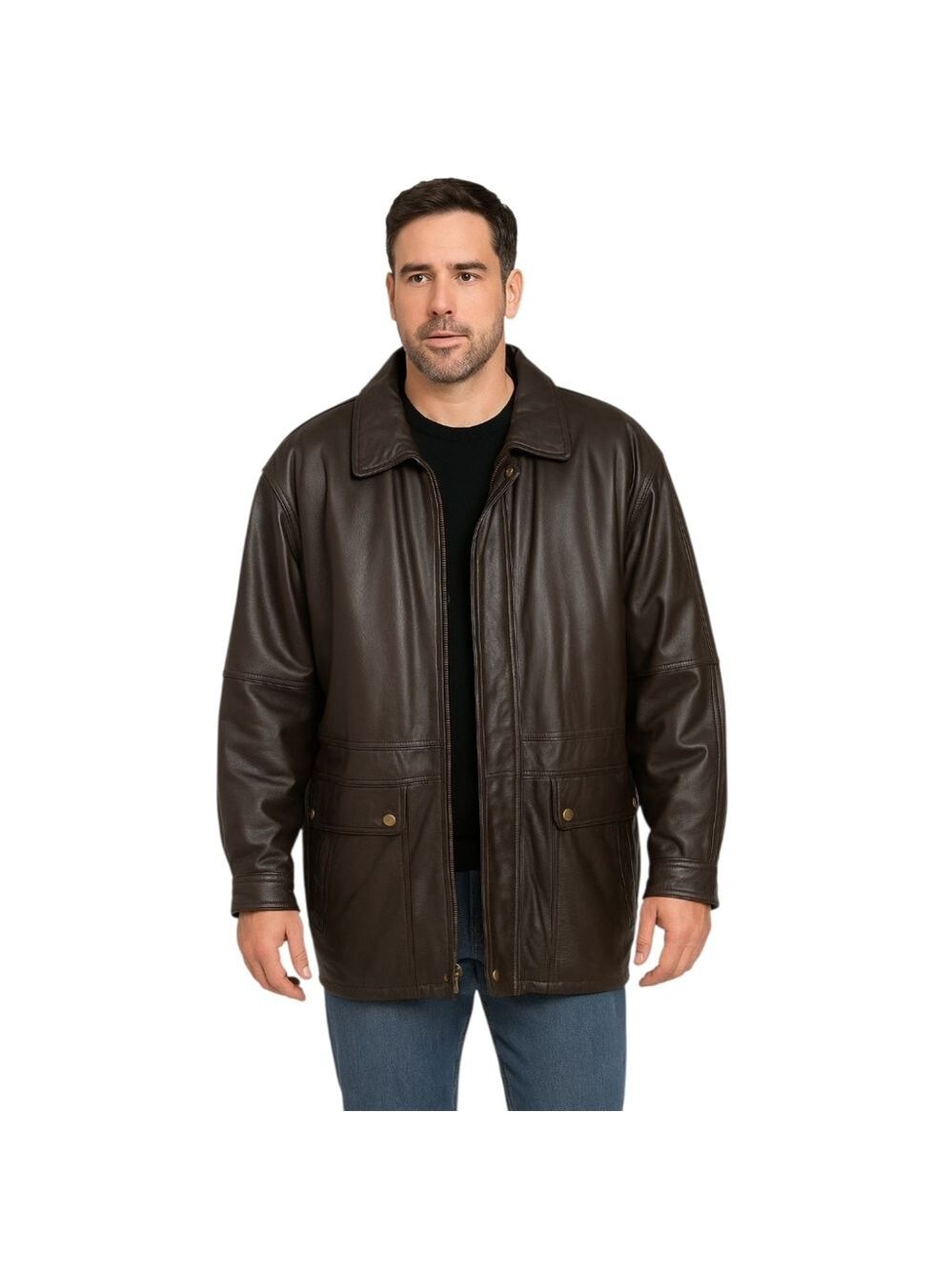 Pierre Cardin Men’s 2XLT Genuine Leather Jacket Brown Quilted Lining